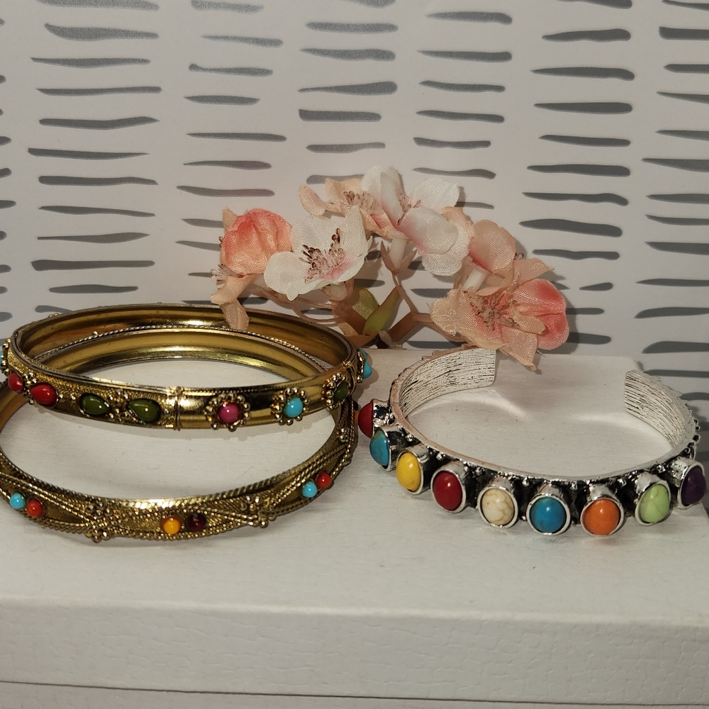 #2448, MID_CENTURY BRACELETS LOT NATURAL  MULTI STONES.  
